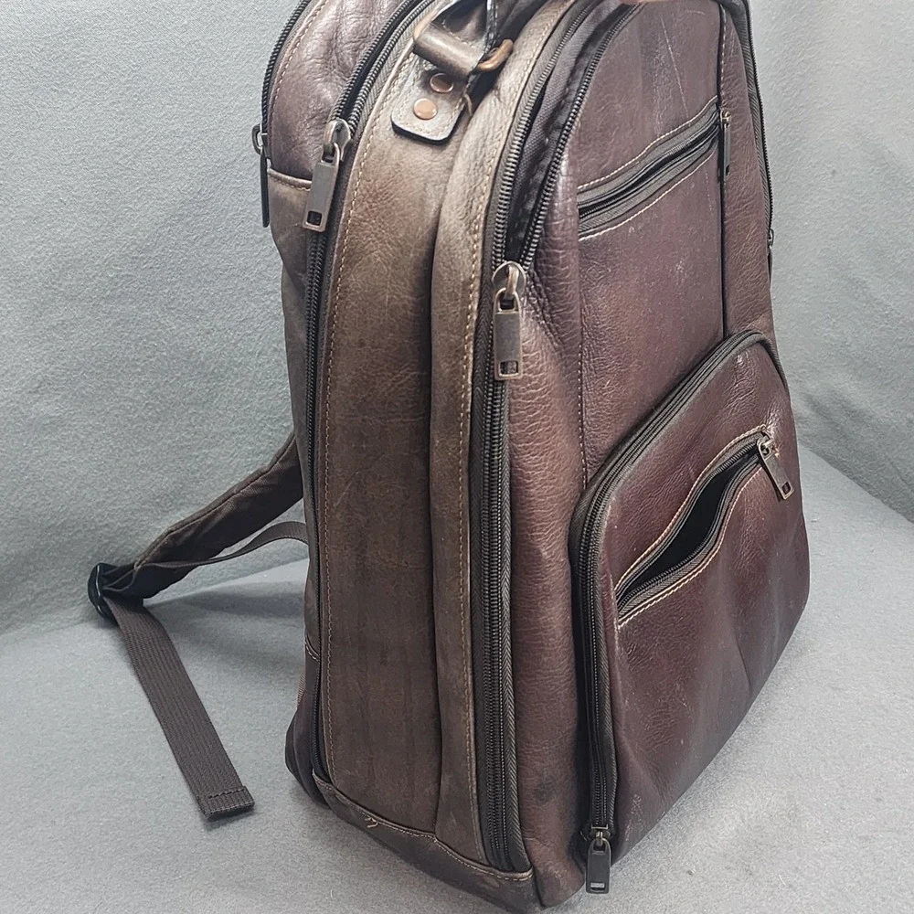 Wilsons Leather Backpack Brown Multi Pocket Laptop Travel Bag Mens OS